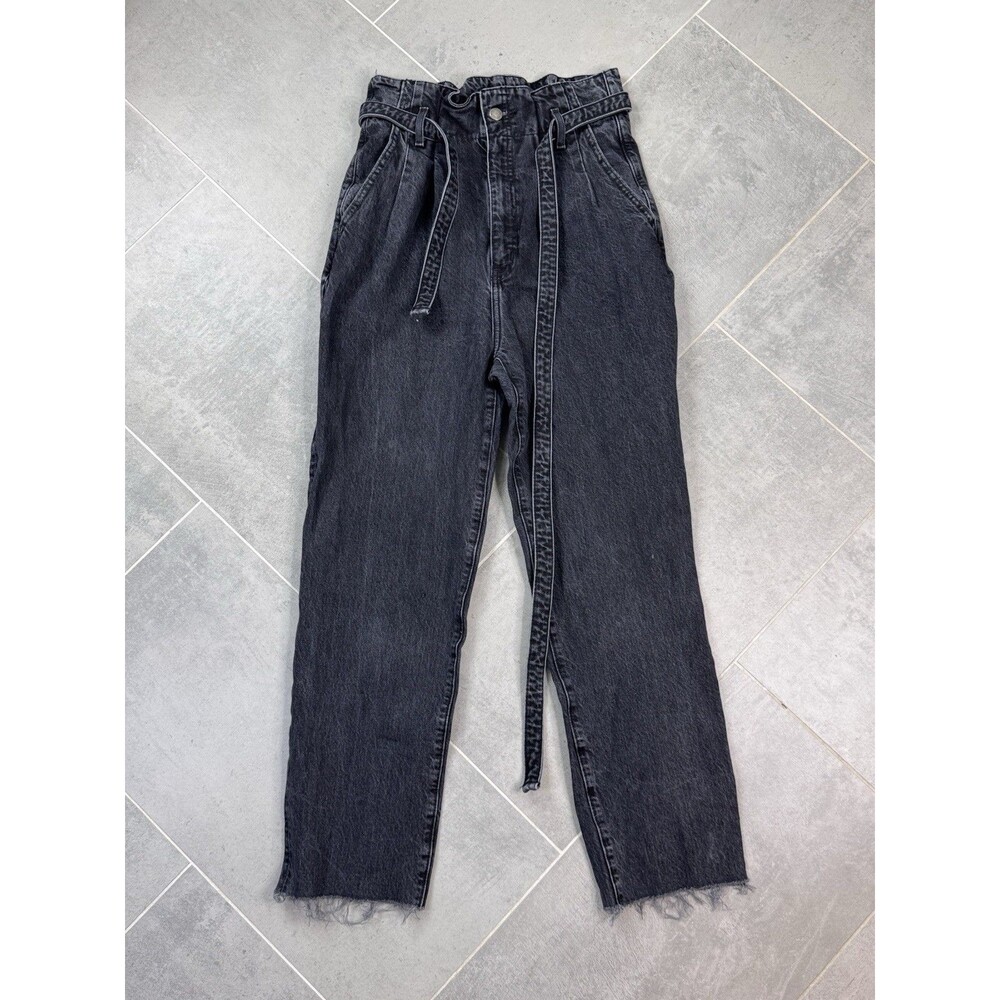Jeans Abercrombie & Fitch Size 4 Black A&F Mom Belted High Rise Fray Hem